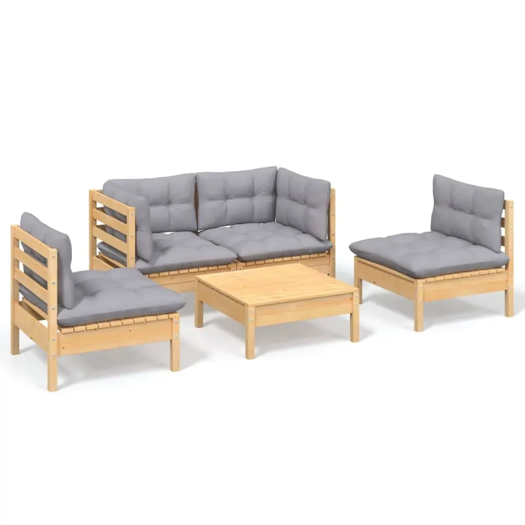 5 Piece Garden Lounge Set with Cushions Solid Pinewood Price