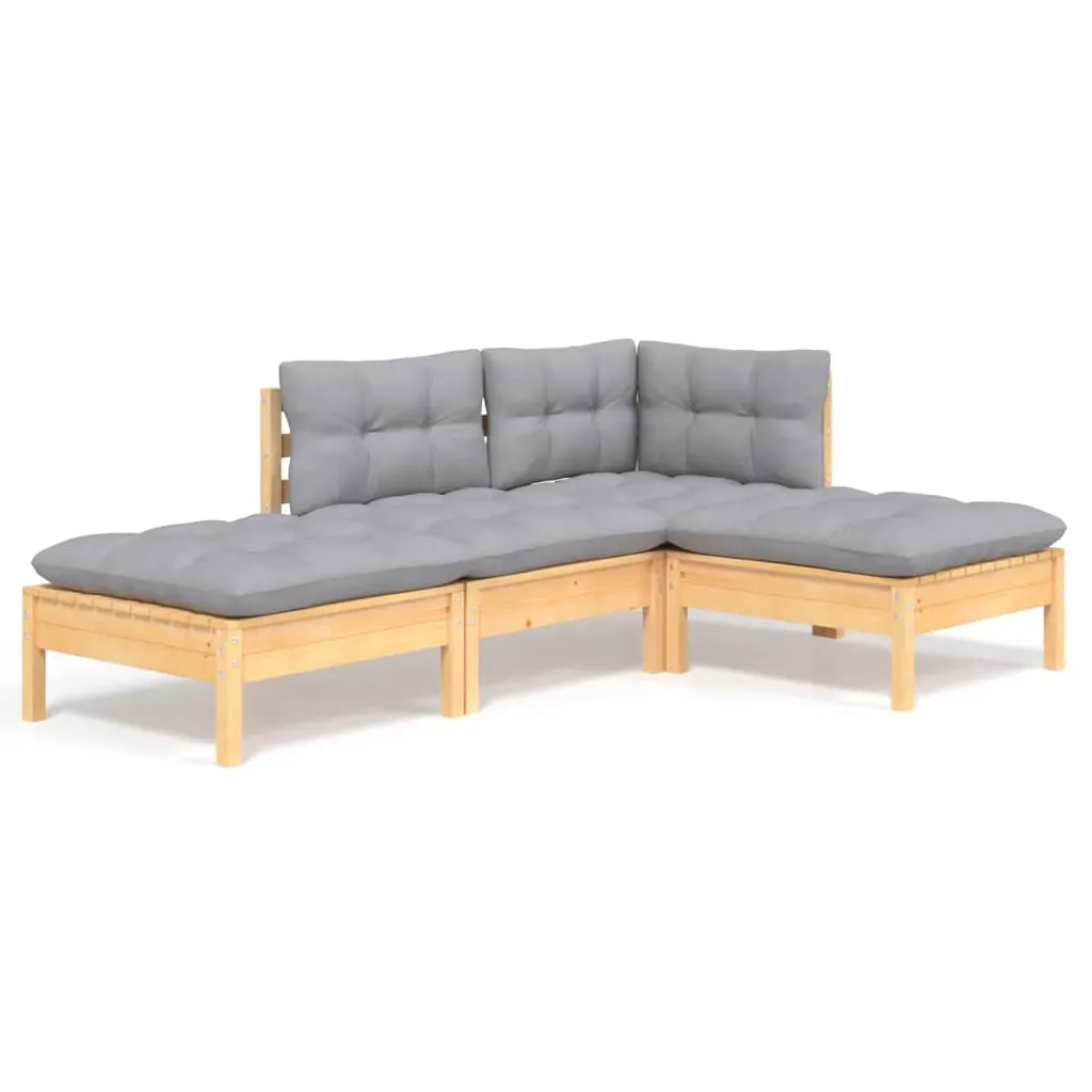4 Piece Garden Lounge Set with Cushions Solid Pinewood Price