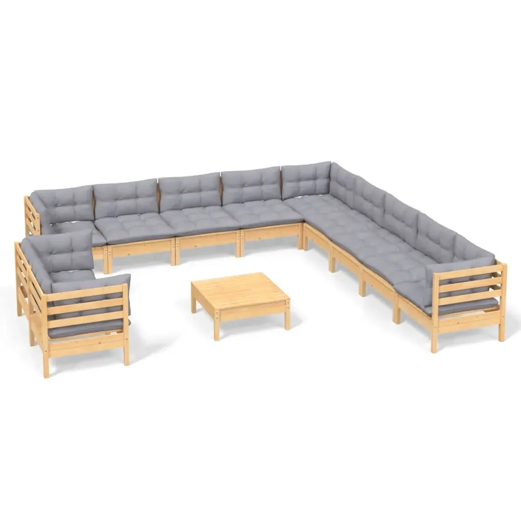 12 Piece Garden Lounge Set with Cushions Solid Pinewood Price