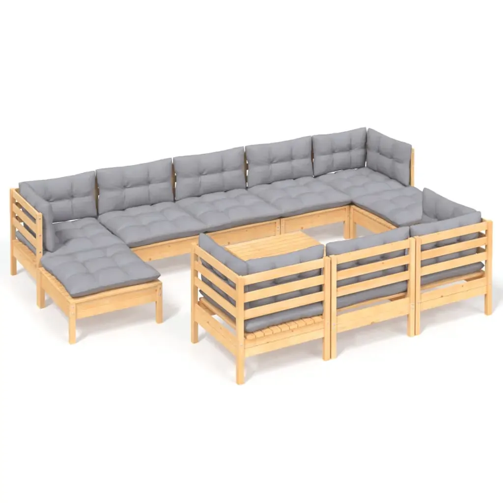 11 Piece Garden Lounge Set with Cushions Solid Pinewood Price
