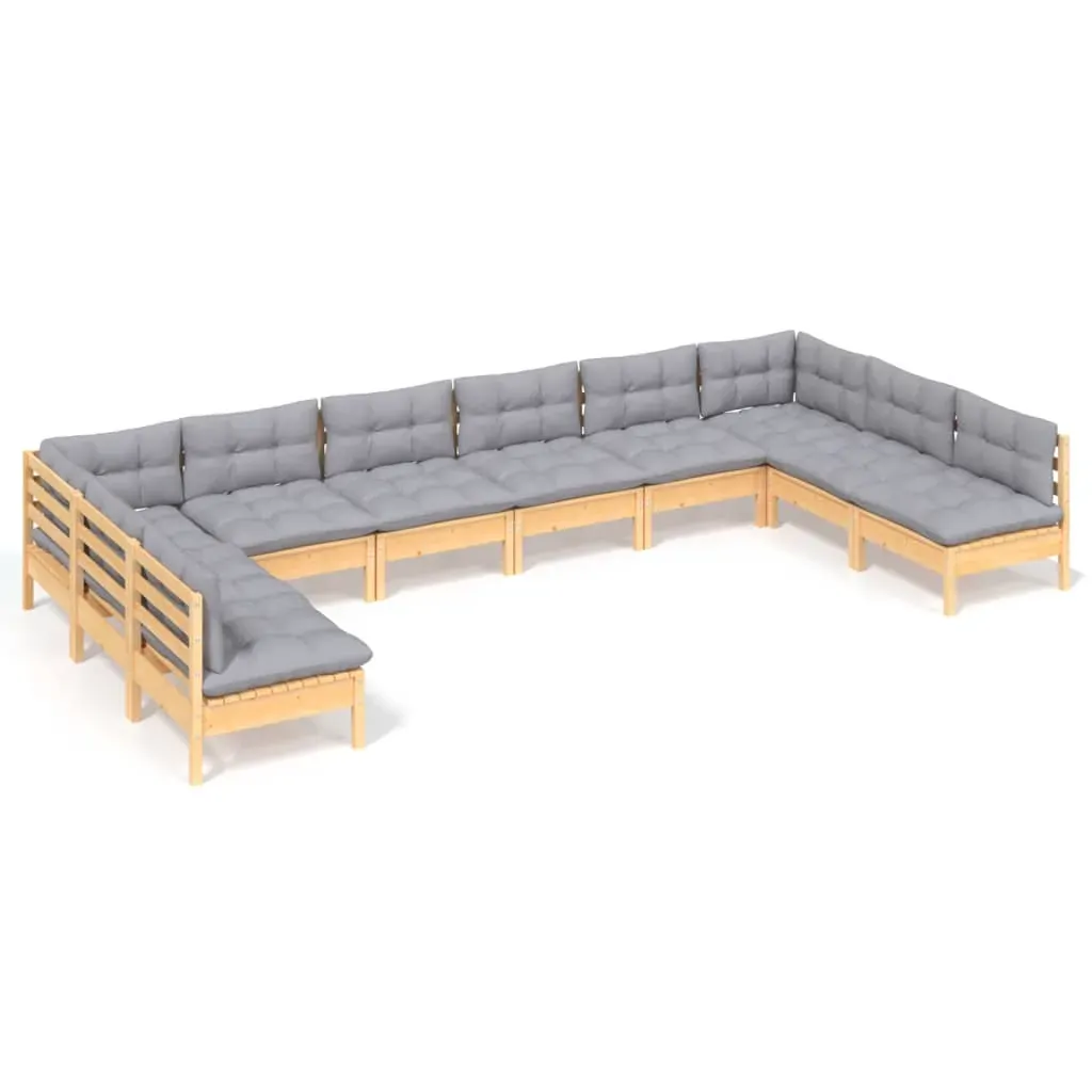 10 Piece Garden Lounge Set with Cushions Solid Pinewood Price