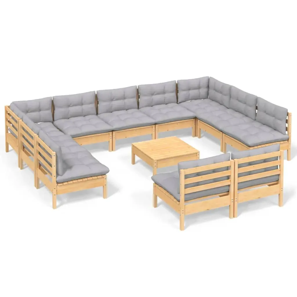 12 Piece Garden Lounge Set with Cushions Solid Pinewood Price