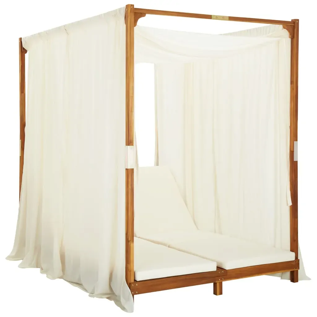 Double Sun Lounger with Curtains & Cushions Solid Acacia Wood Price