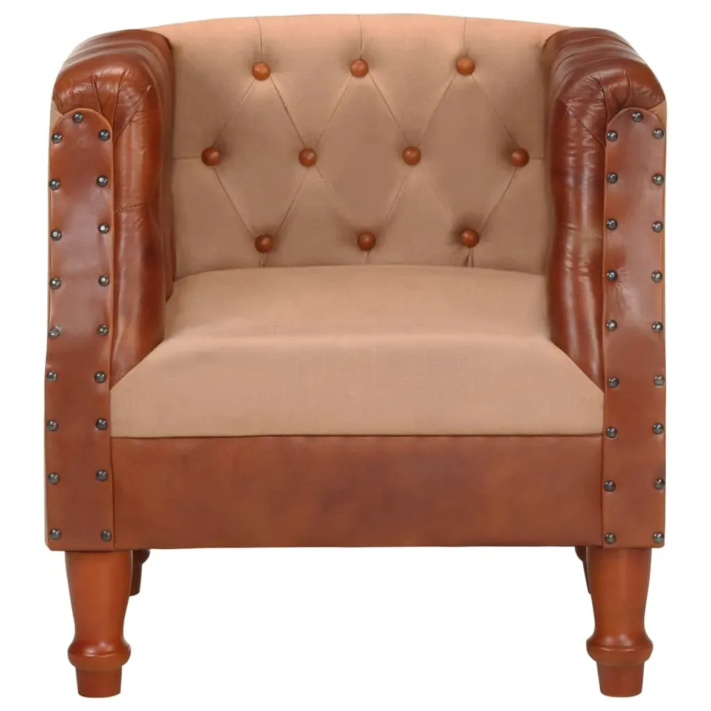 Tub Chair Real Leather and Solid Mango Wood Price