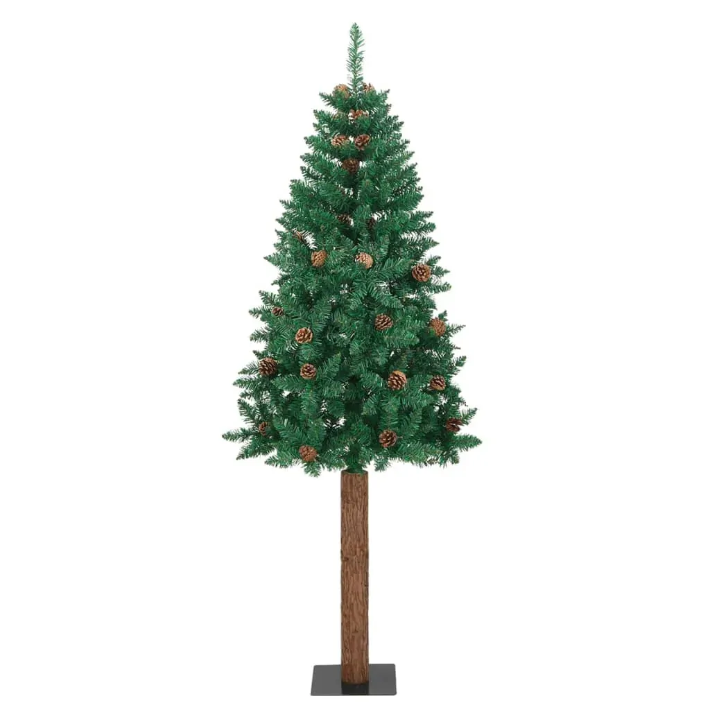 Slim Christmas Tree with Real Wood and Cones Green PVC Price