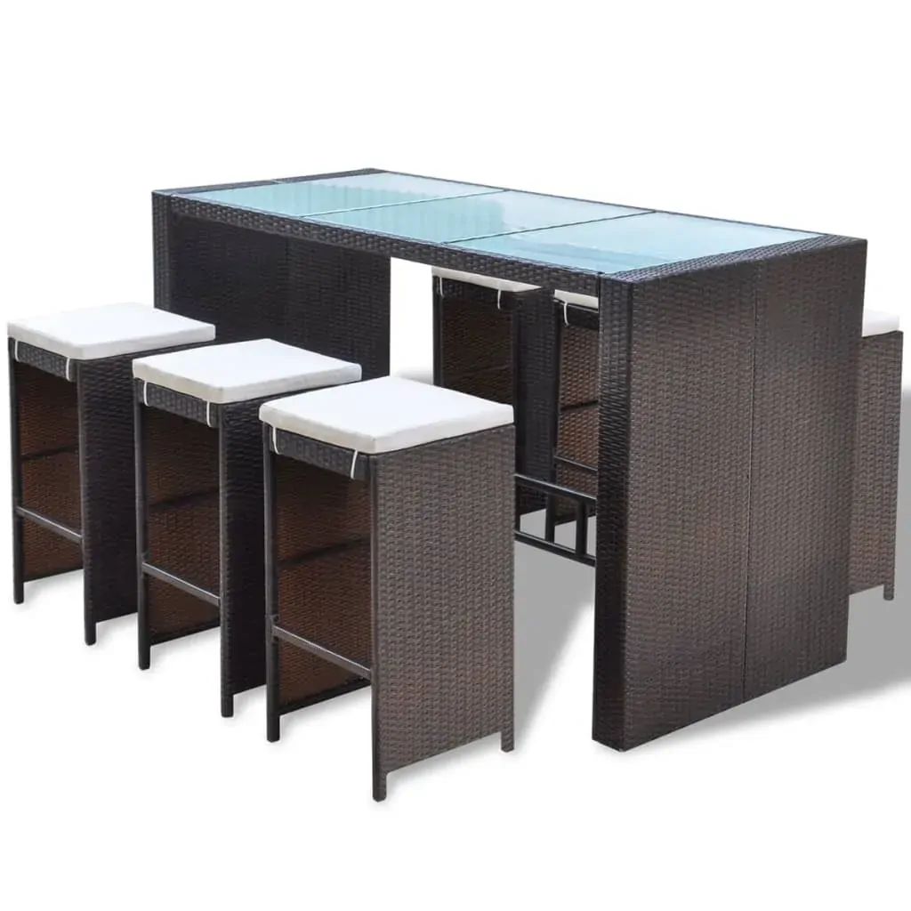 7 Piece Garden Bar Set with Cushions Poly Rattan Price