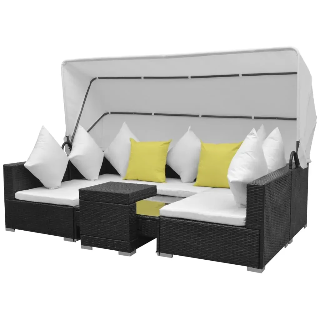 7 Piece Garden Lounge Set with Canopy Poly Rattan Price