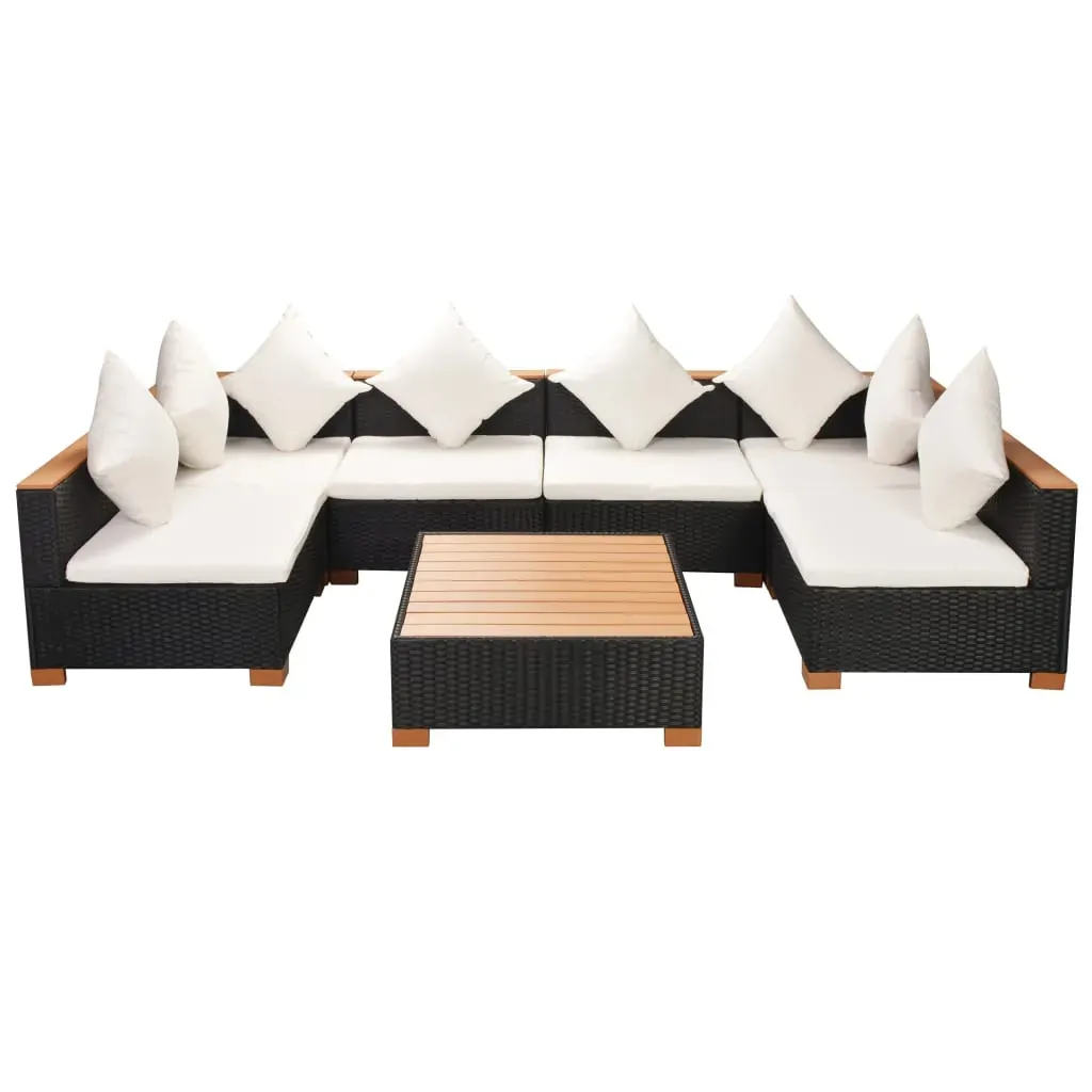 Garden Lounge Set with Cushions Poly Rattan Black Price