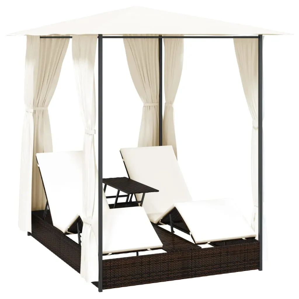 Double Sun Lounger with Curtains Poly Rattan Price