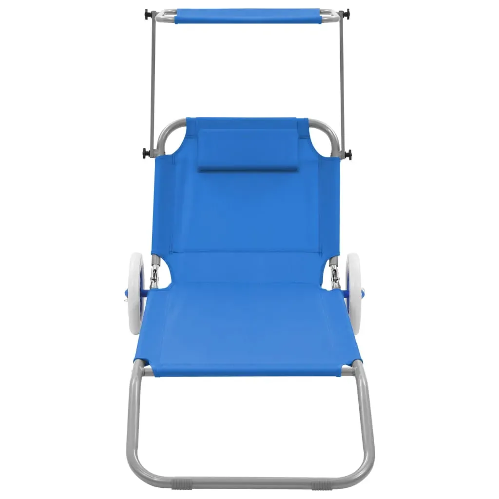Folding Sun Lounger with Canopy and Wheels Steel Price
