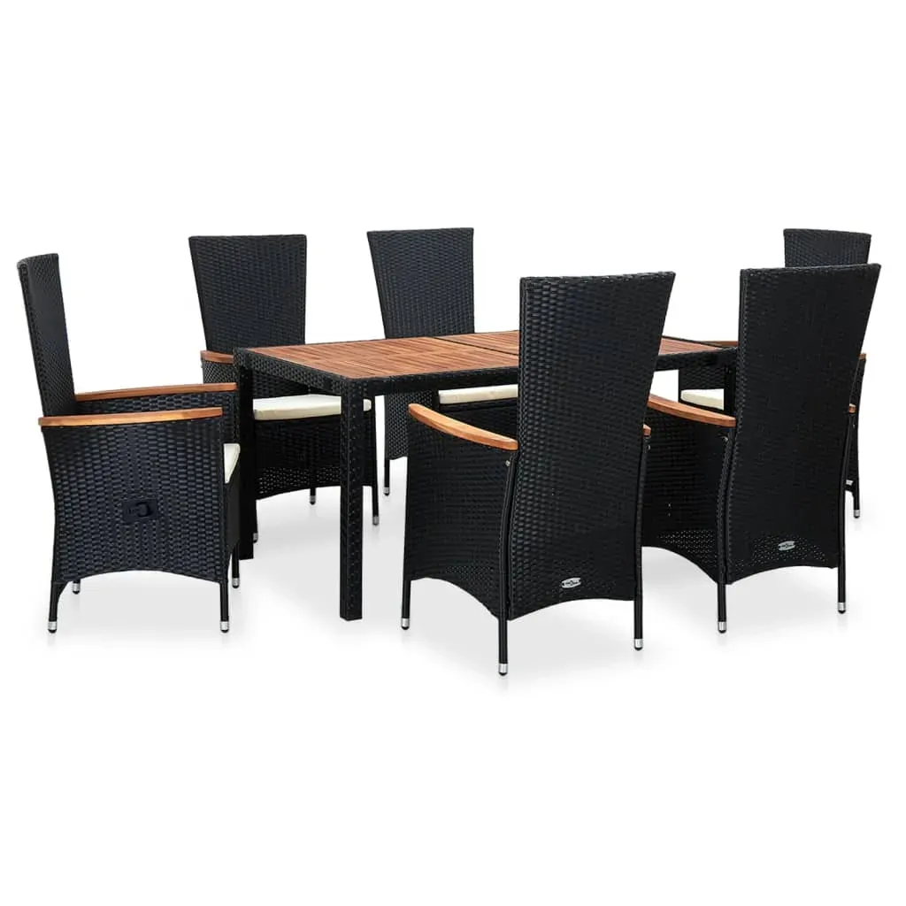 Outdoor Dining Set Poly Rattan Acacia Wood Black Price