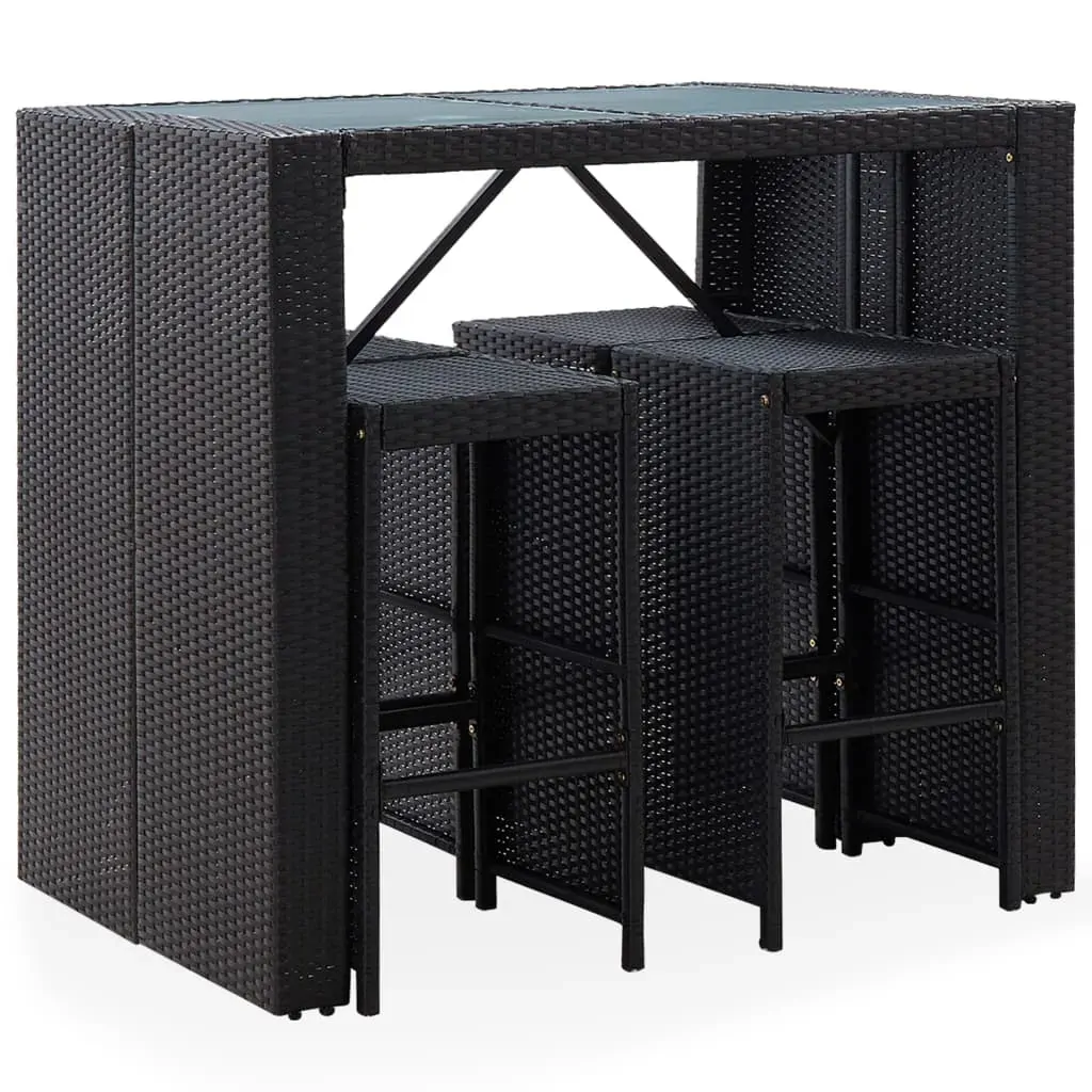 Outdoor Bar Set Poly Rattan and Glass Black Price