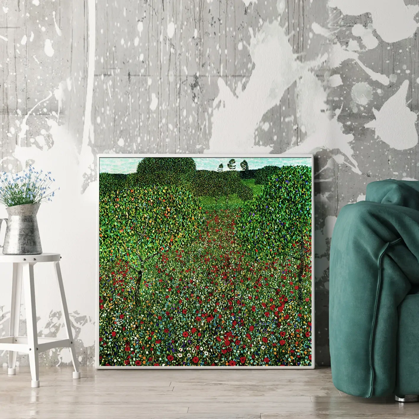 Field of Poppies by Gustav Klimt White Frame Canvas Wall Art Price