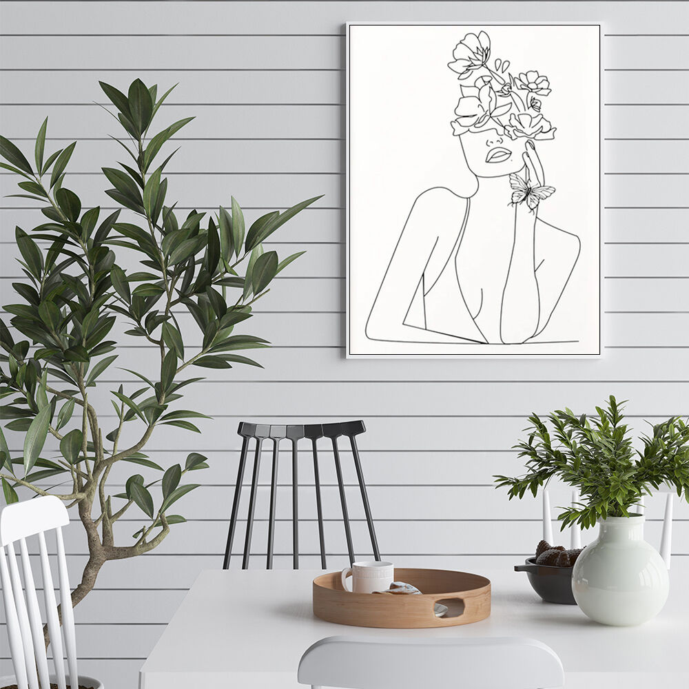 Line Art Girl White Frame Canvas Wall Art Price