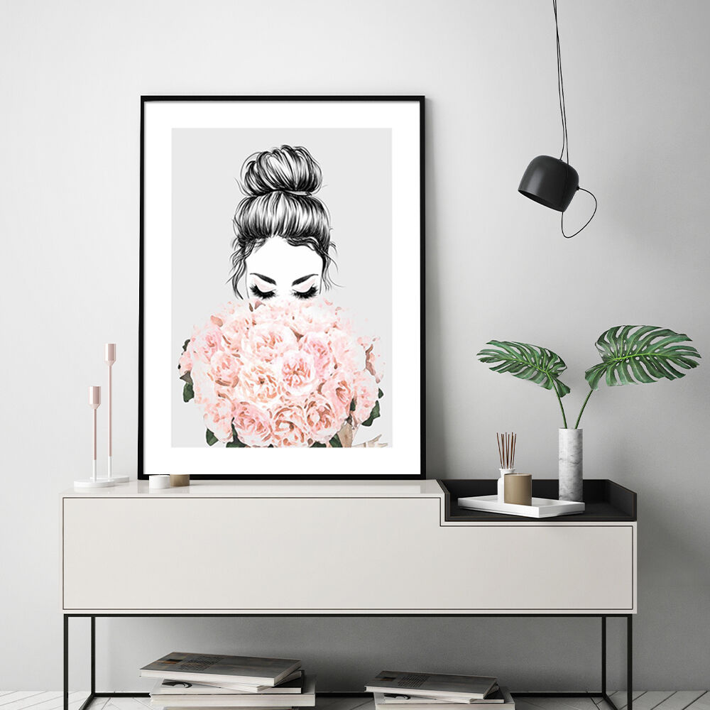 Roses Girl Black Frame Canvas Wall Art Price