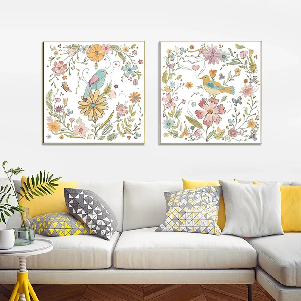 Floral birds 2 Sets Gold Frame Canvas Wall Art Price