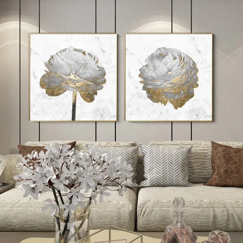 Gold And White On White 2 Sets Gold Frame Canvas Wall Art Price