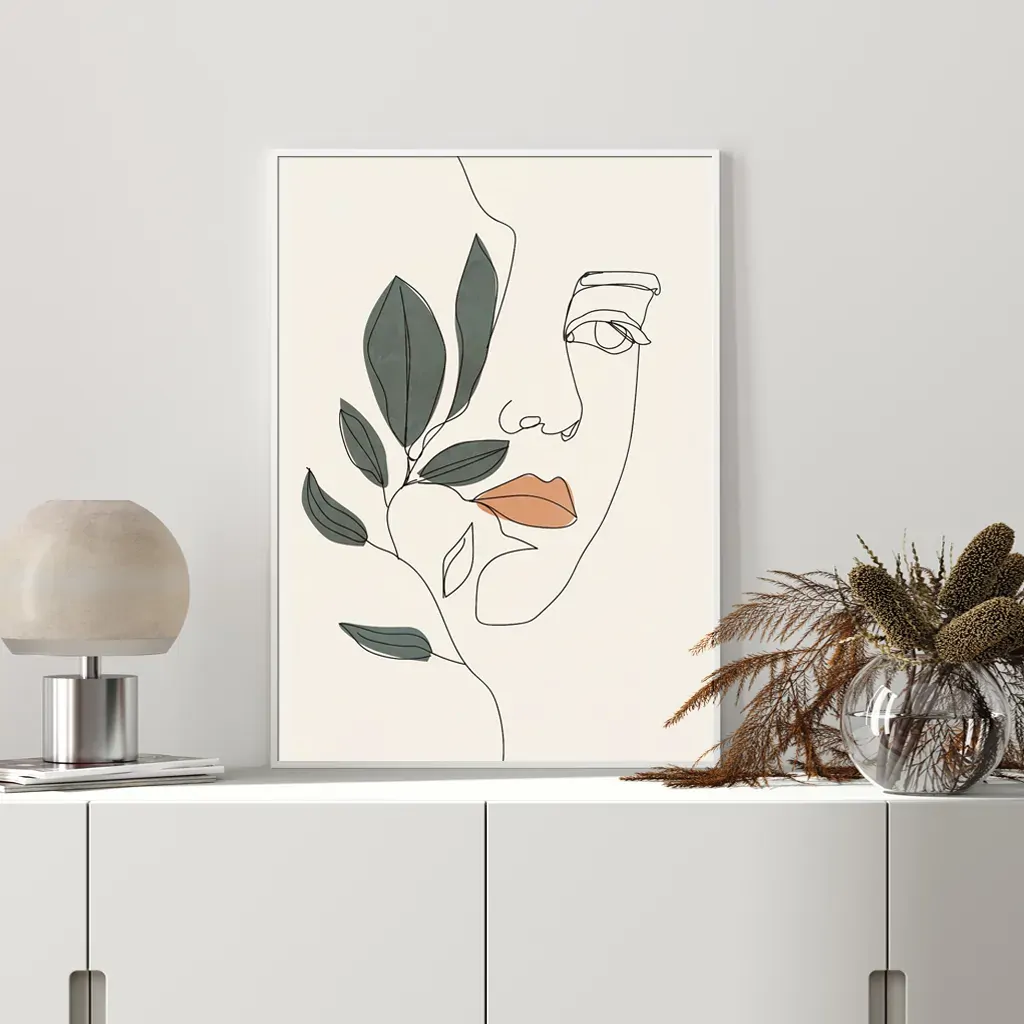 Line Art Girl Face White Frame Canvas Wall Art Price