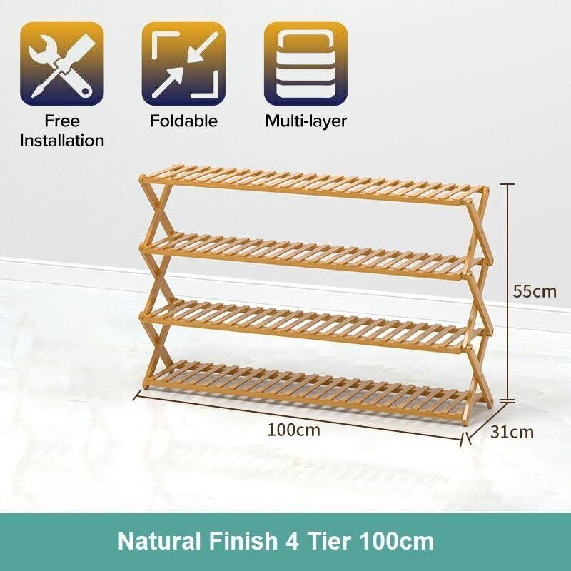 Multi-purpose Bamboo Collapsible Folding Storage Shoe Rack Shelf Organizer 100cm Price