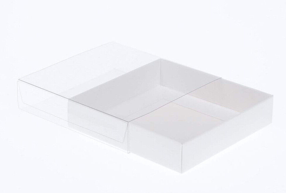 10 Pack of 10cm Square Invitation Coaster Favor Function product Presentation Cookie Biscuit Patisserie Gift Box - White Card with Clear Sl Price
