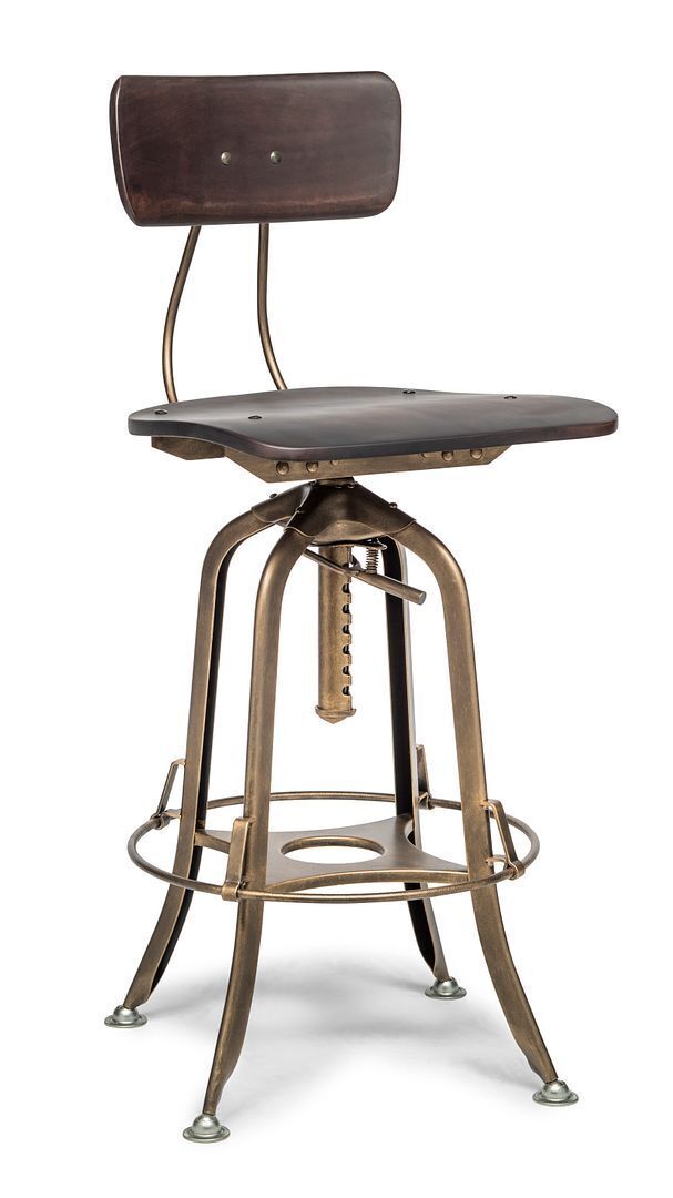 Industrial Wooden Height Adjustable Swivel Bar Stool Chair with Back - Gold Black Price