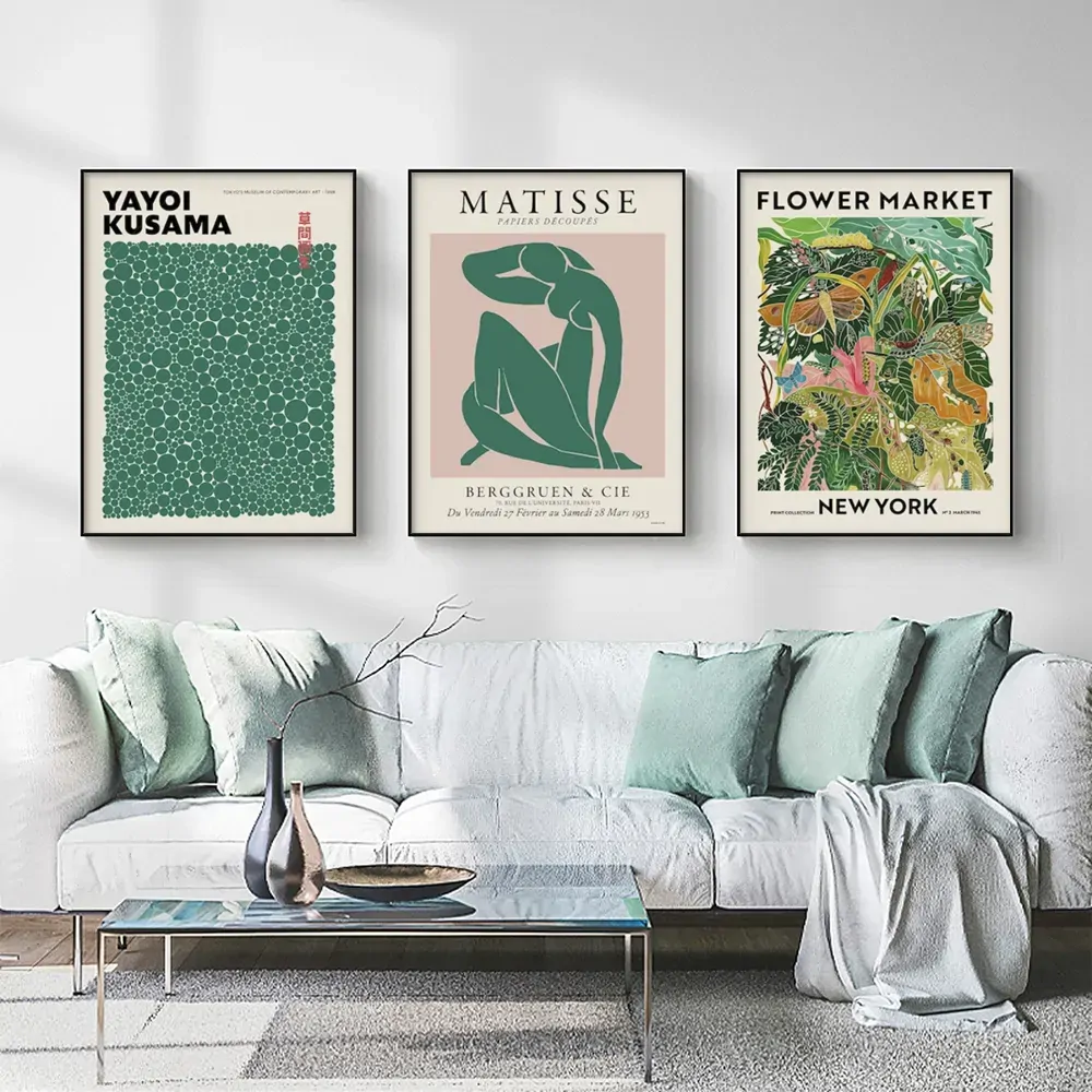 Flower Market, Matisse Print, Yayoi Kusama 3 Sets Black Frame Canvas Wall Art Price