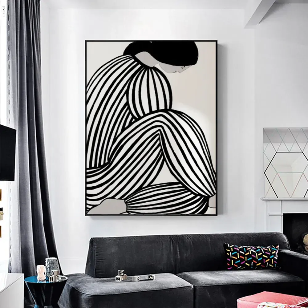 Mid Century Figure Black Frame Canvas Wall Art Price