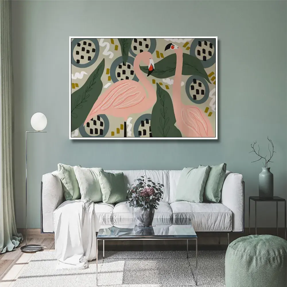 Flamingo White Frame Canvas Wall Art Price