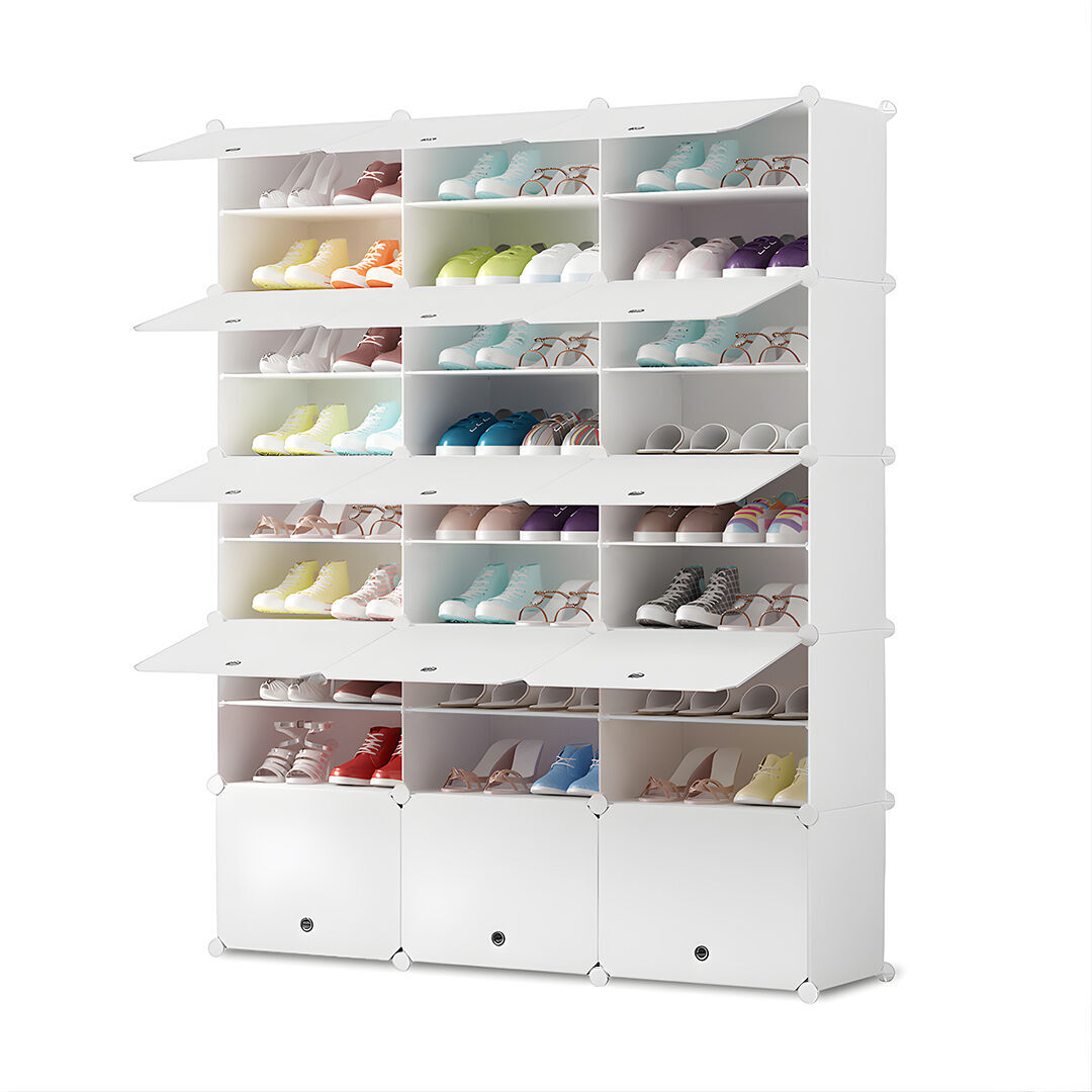 3 Column White Shoe Rack Organizer Sneaker Footwear Storage Stackable Stand Cabinet Portable Wardrobe with Cover Price