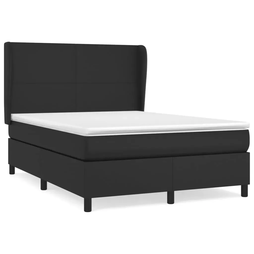Box Spring Bed with Mattress Black Faux Leather Price