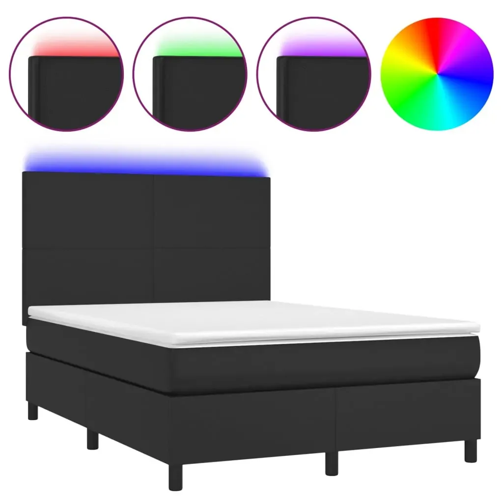 Box Spring Bed with Mattress&LED Black Faux Leather Price