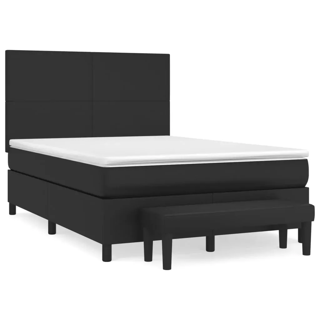 Box Spring Bed with Mattress Black Faux Leather Price