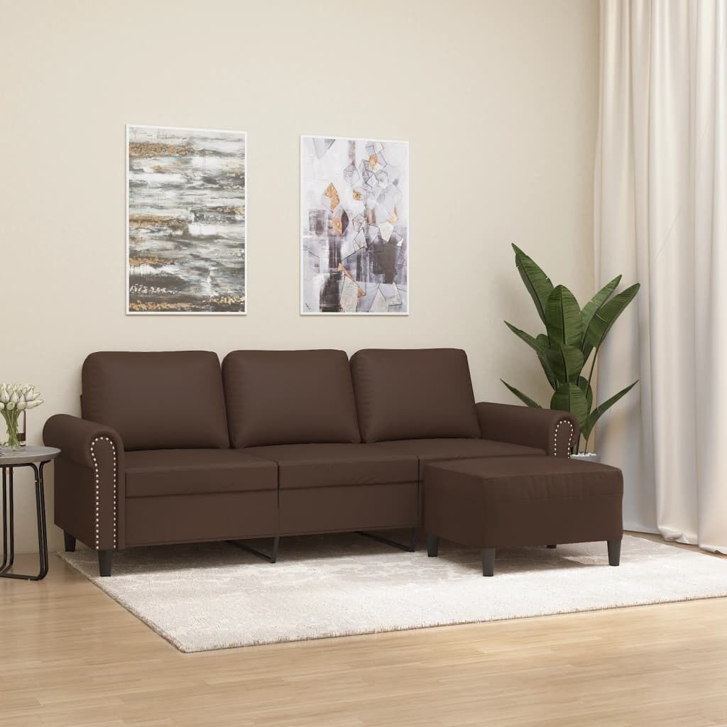 Sedona 3-Seater Sofa with Footstool 180 cm Faux Leather Price
