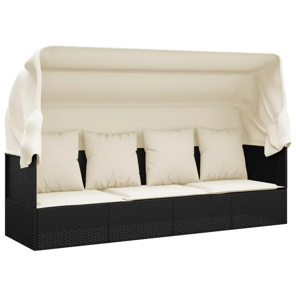 Outdoor Lounge Bed with Roof and Cushions Poly Rattan Price