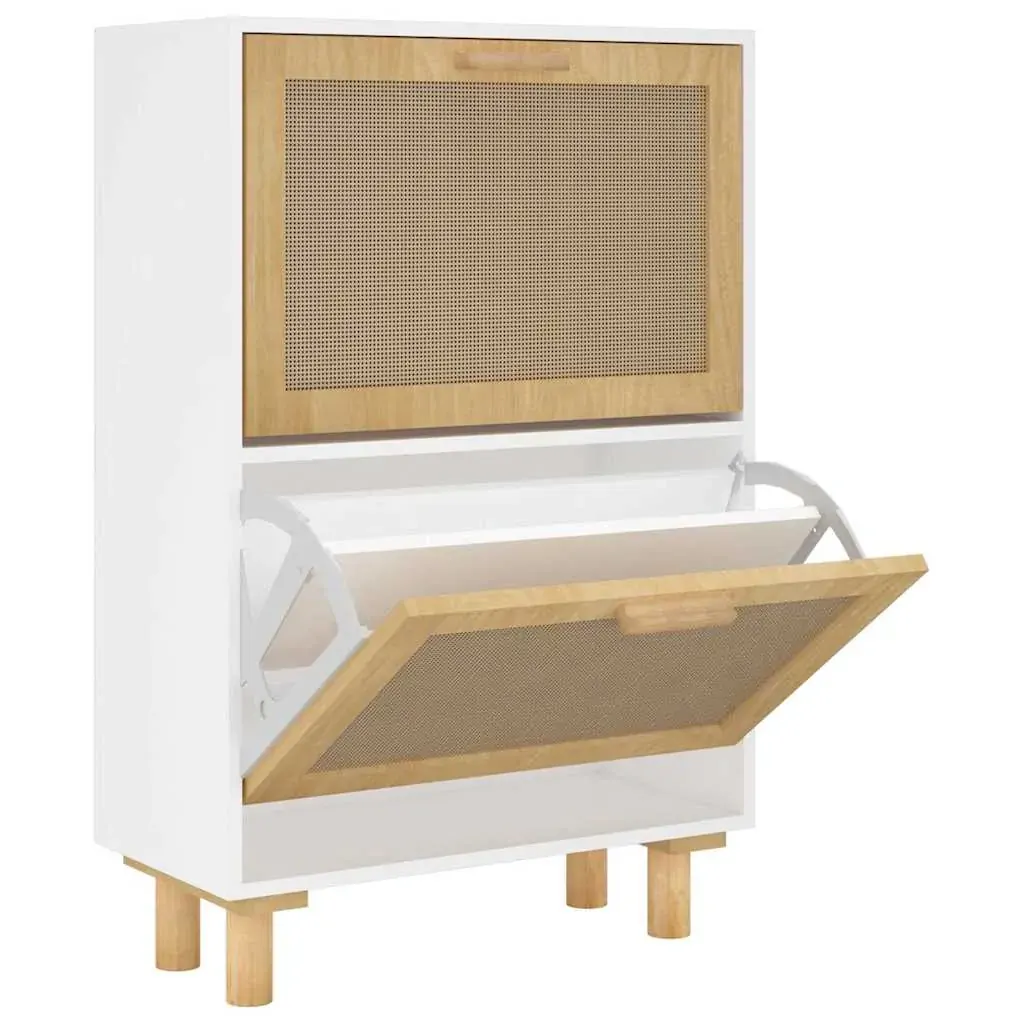 Shoe Cabinet 52x25x80 cm Engineered Wood and Natural Rattan Price