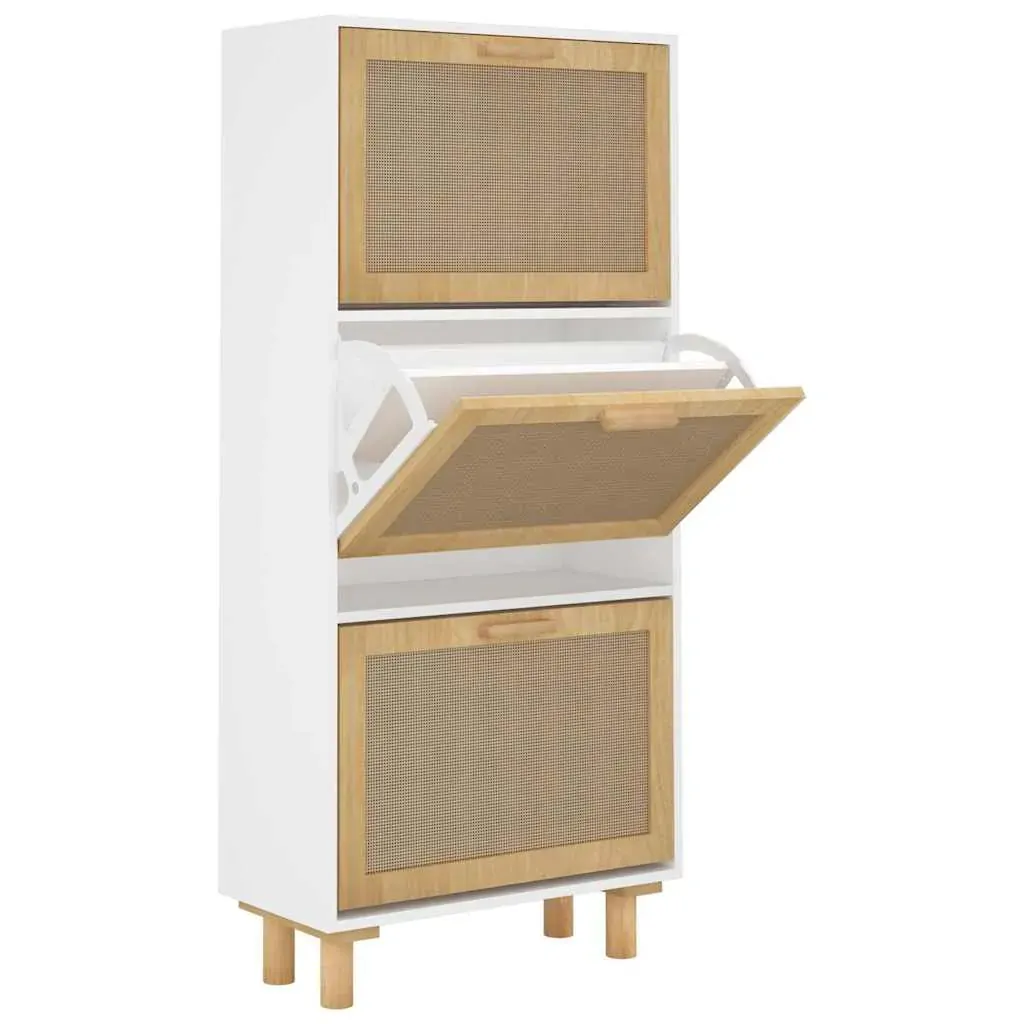 Shoe Cabinet 52x25x115 cm Engineered Wood and Natural Rattan Price