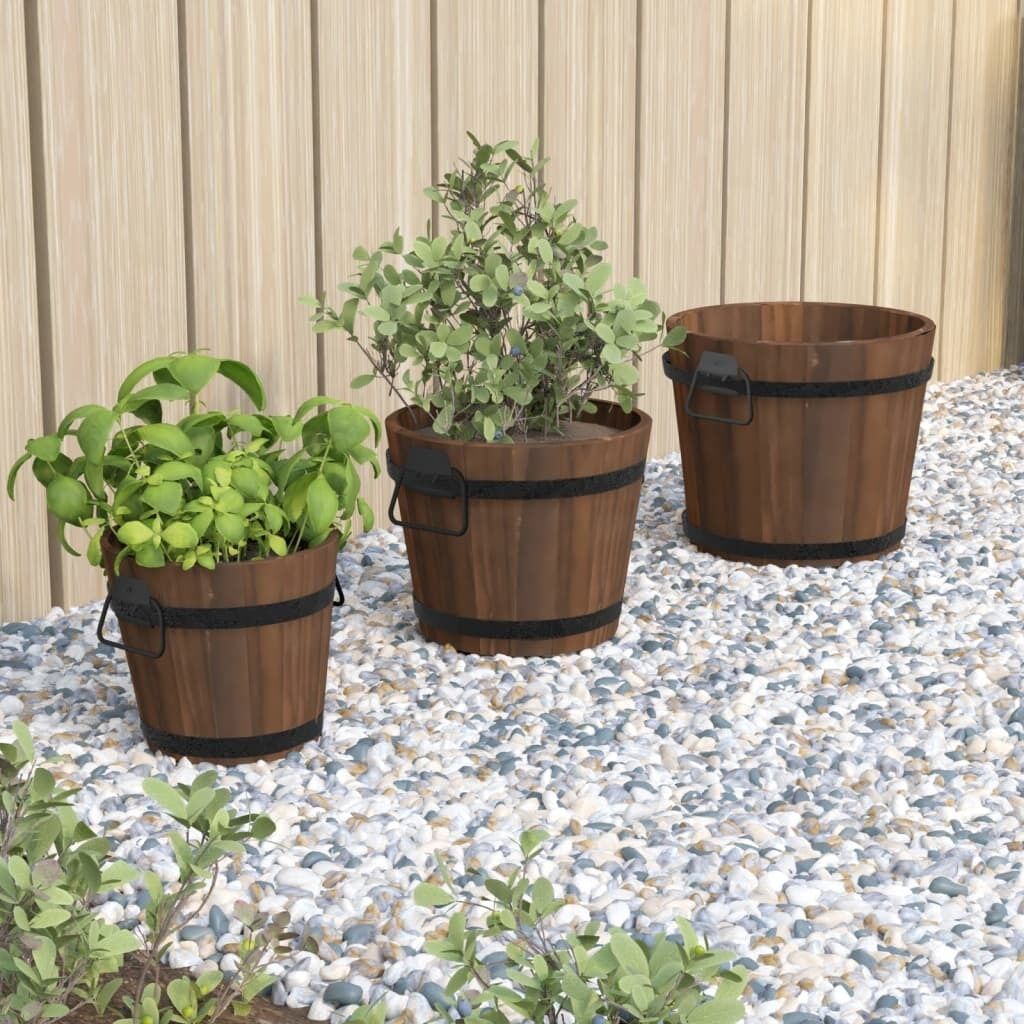 3 Piece Wooden Bucket Planter Set Solid Fir Wood Price