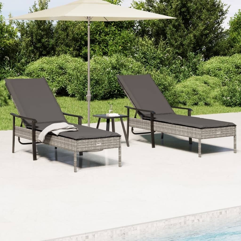 Sun Loungers & Table and Cushions Grey Poly Rattan Price