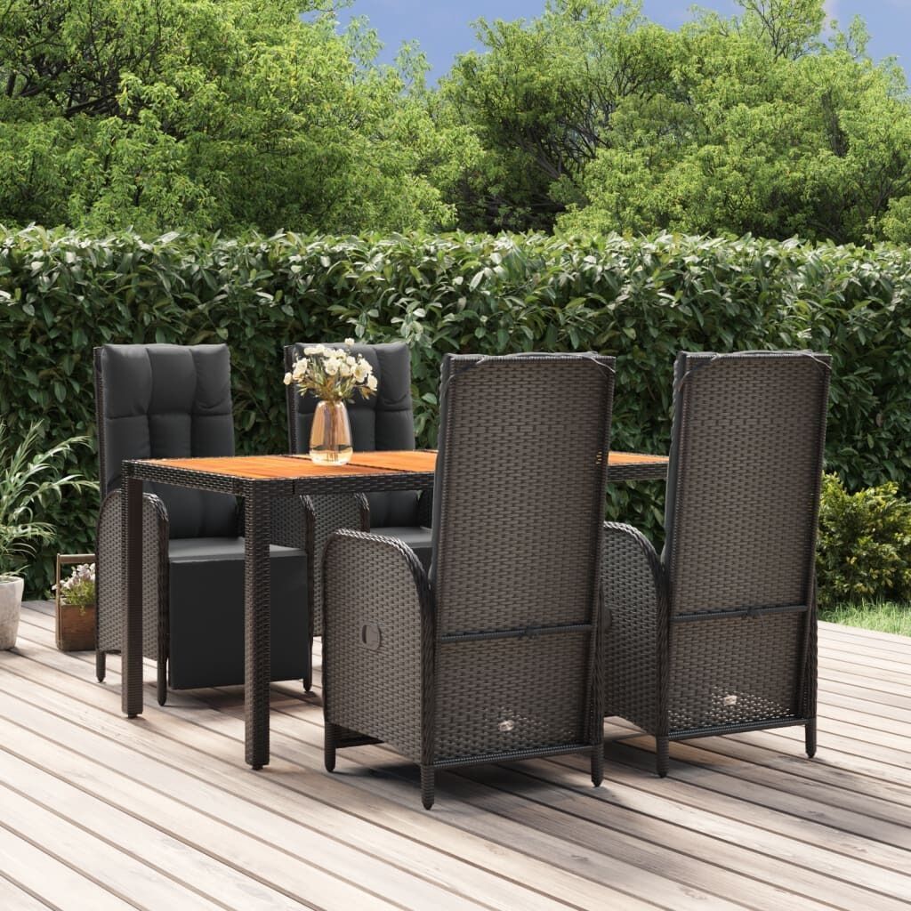 Garden Dining Set with Cushions Black Poly Rattan Price