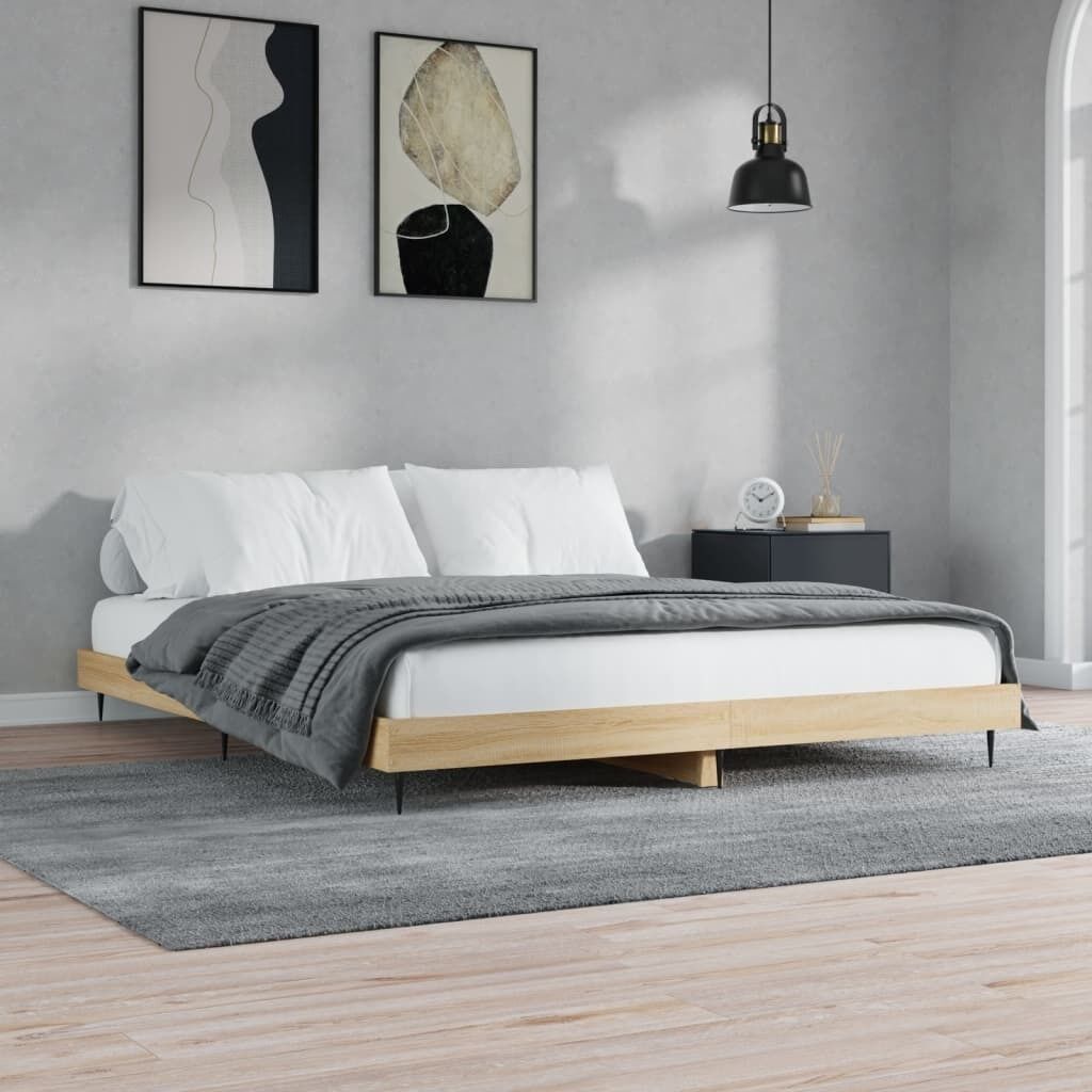 Bed Frame without Mattress White 150x200 cm Engineered Wood Price