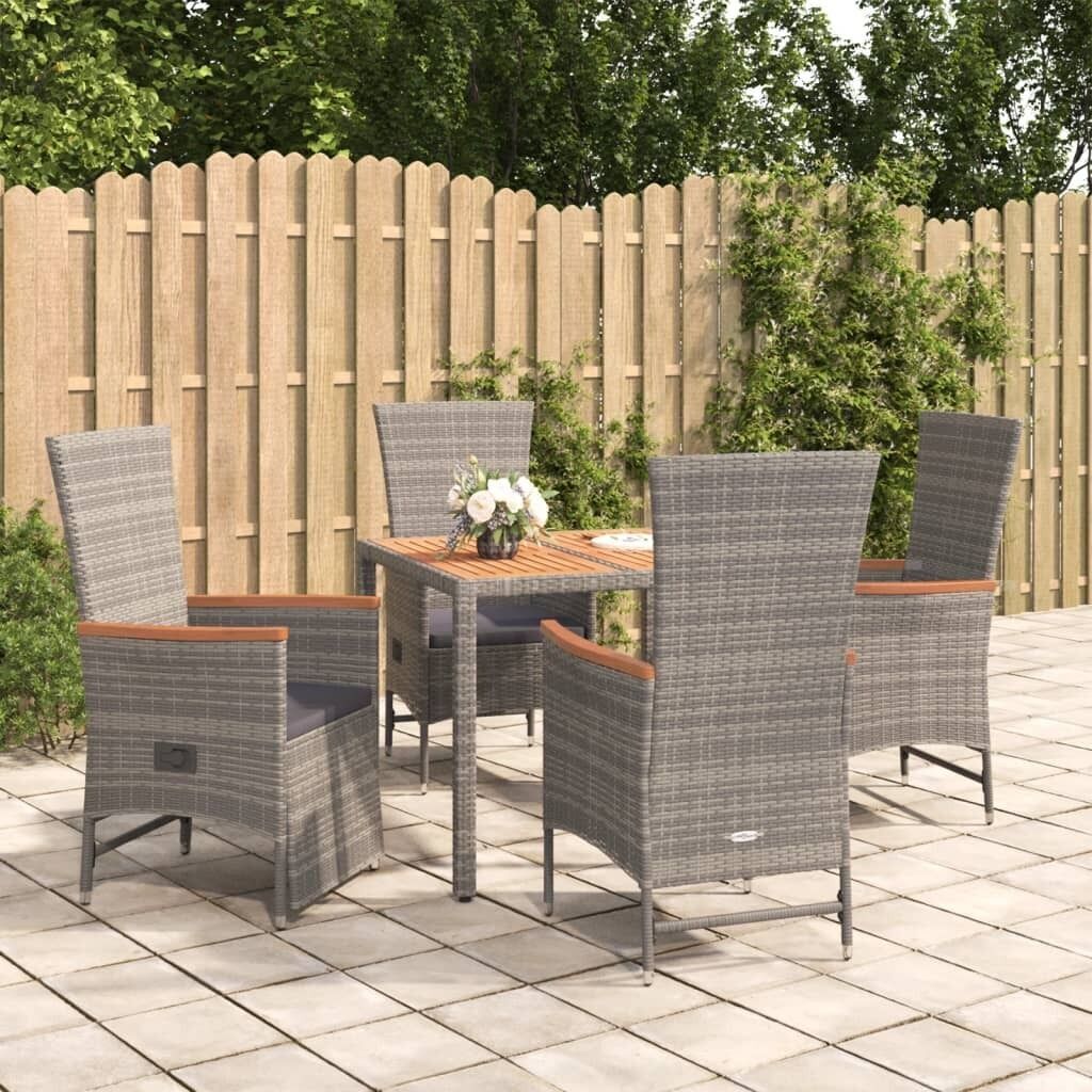 Garden Dining Set with Cushions Grey Poly Rattan Price