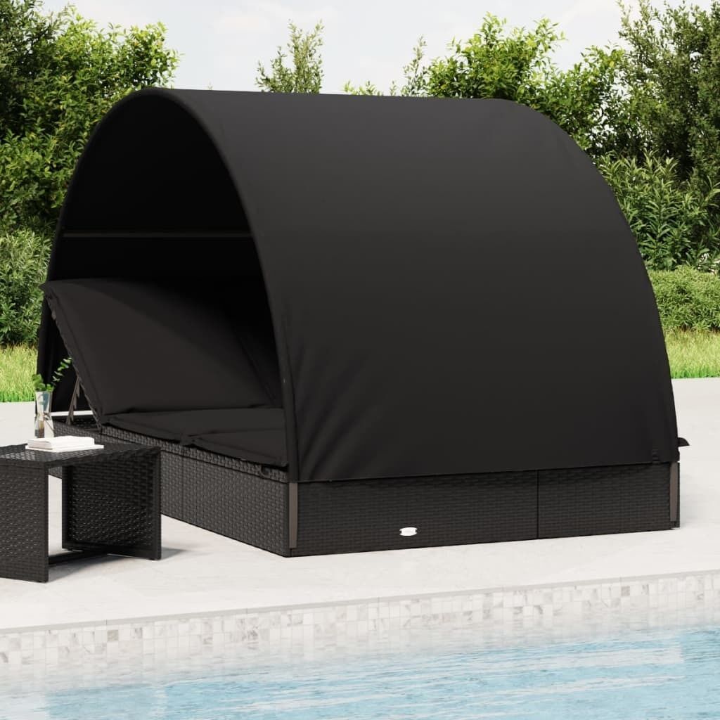 2-Person Sunbed with Round Roof 211x112x140 cm Poly Rattan Price