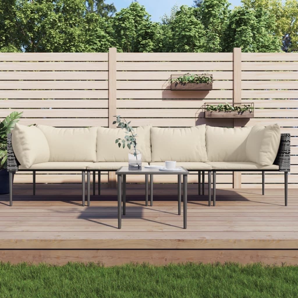 Garden Lounge Set with Cushions Grey Poly Rattan Price