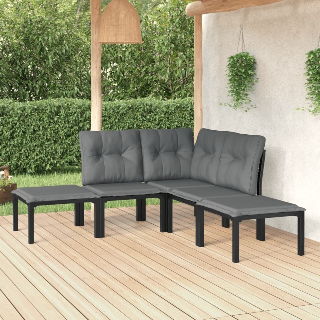 Garden Lounge Set Black and Grey Poly Rattan Price