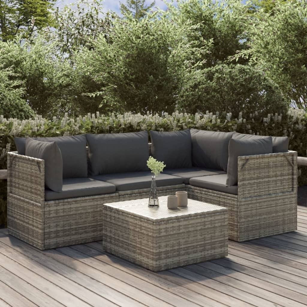 Garden Lounge Set with Cushions Grey Poly Rattan Price