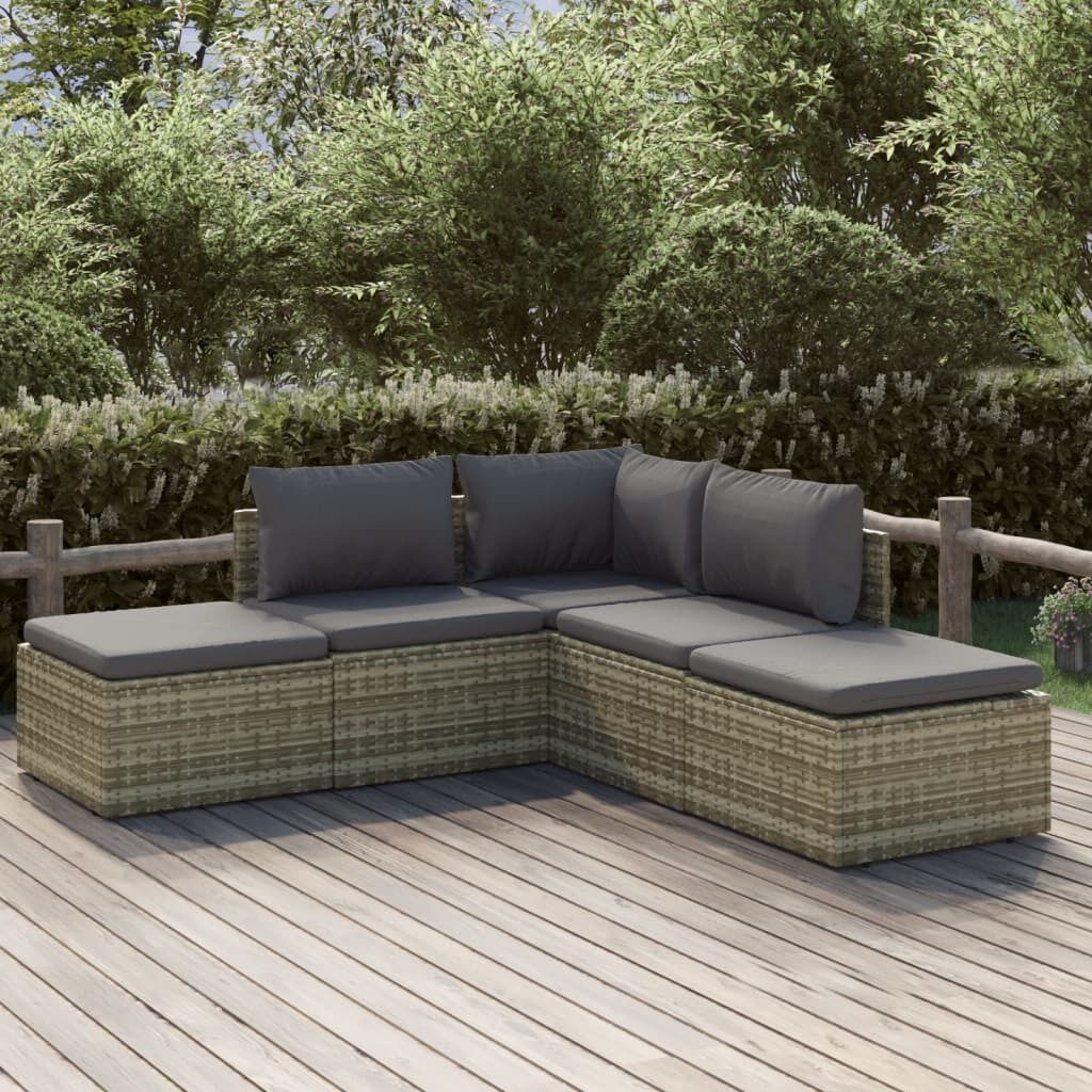 Garden Lounge Set with Cushions Grey Poly Rattan Price