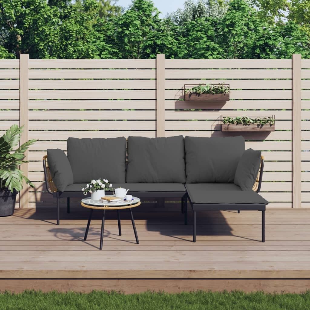 3 Piece Garden Lounge Set with Cushions Poly Rattan Price