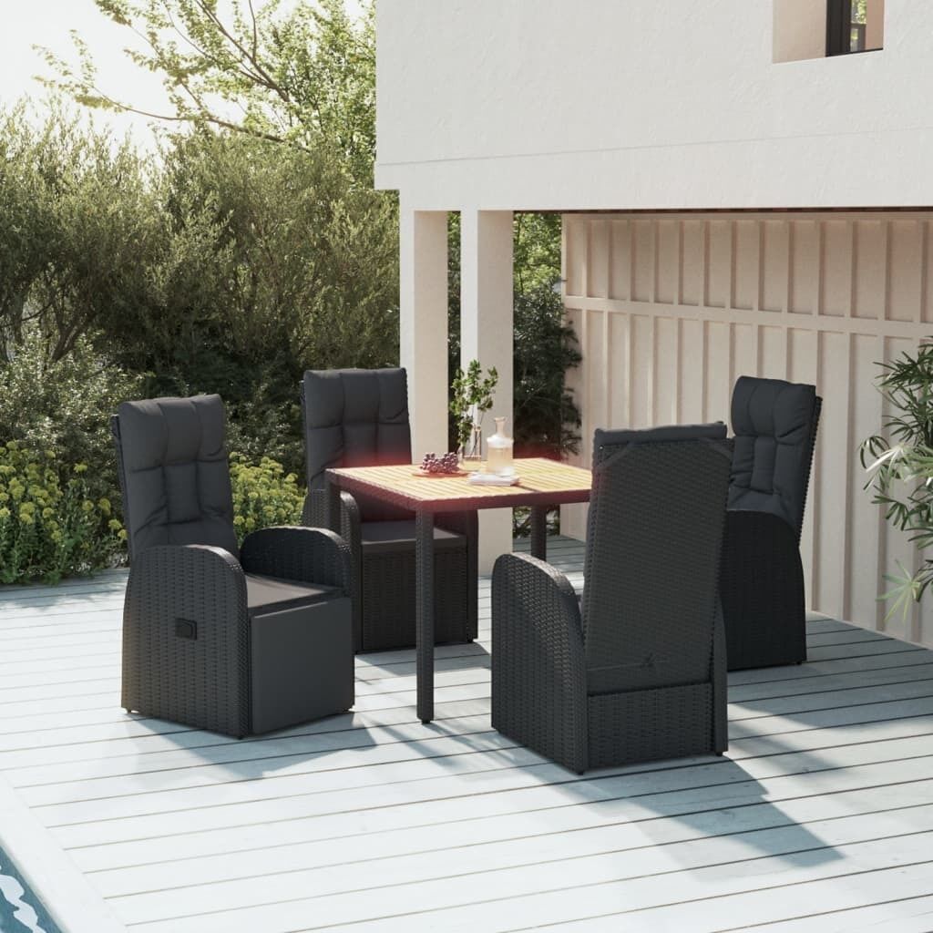 Garden Dining Set with Cushions Black Poly Rattan Price