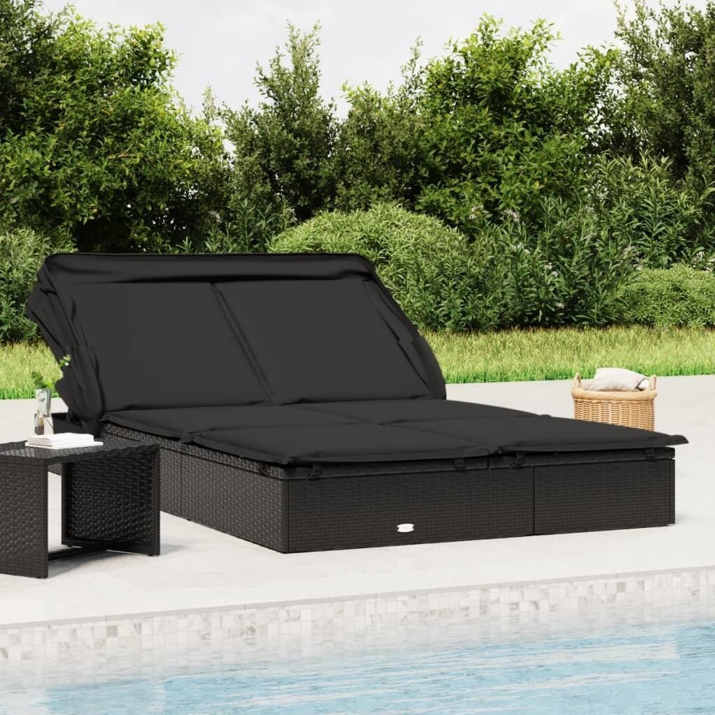 2-Person Sunbed with Foldable Roof 213x118x97 cm Poly Rattan Price