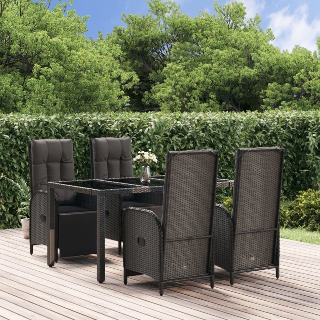 Garden Dining Set with Cushions Black Poly Rattan Price